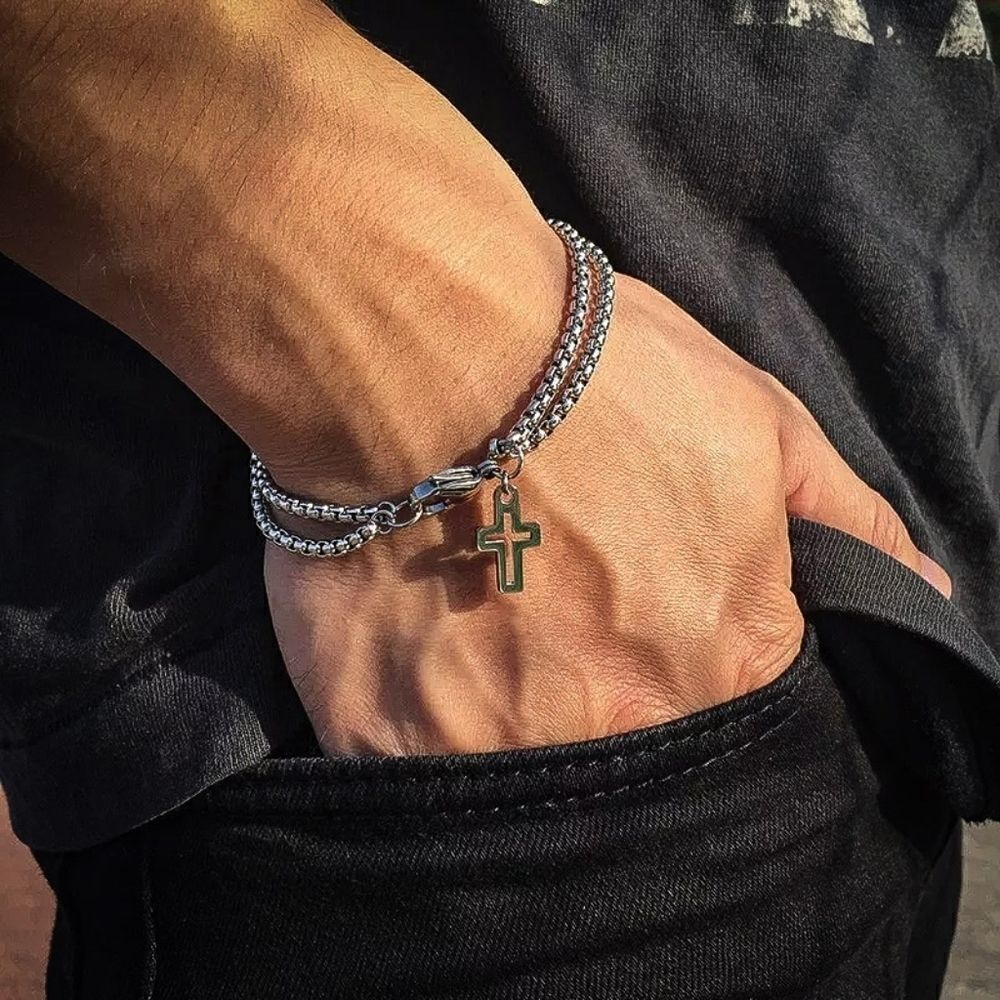 Double Rolo Cross Bracelet 